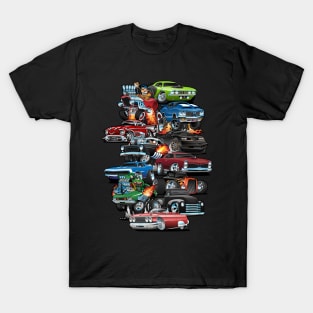 Car Madness! Muscle Cars and Hot Rods Cartoon T-Shirt